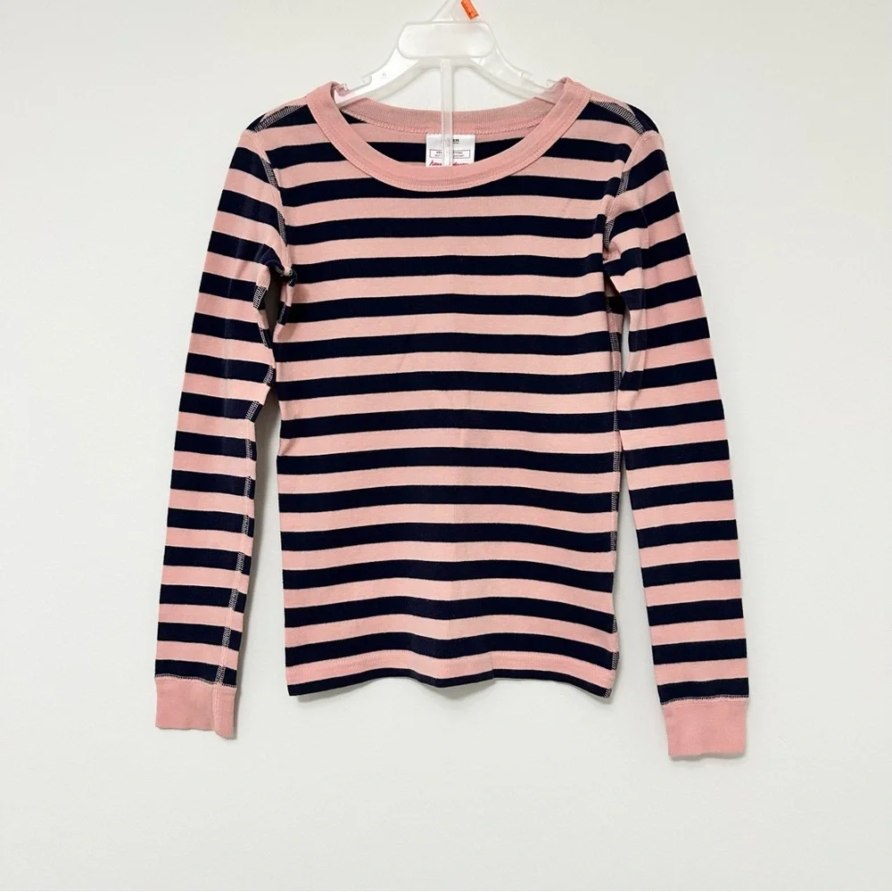 Hanna Andersson 100% Organic Cotton Striped Ballet Pink and Navy Long Sleeve Top